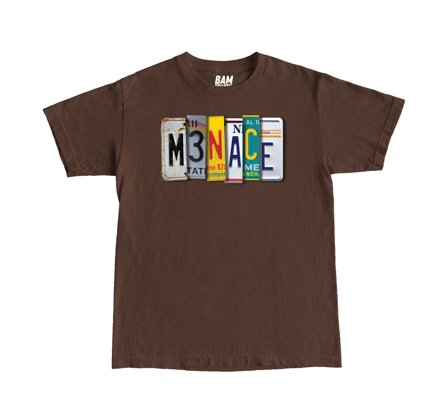Menace License Plate Brown Tee